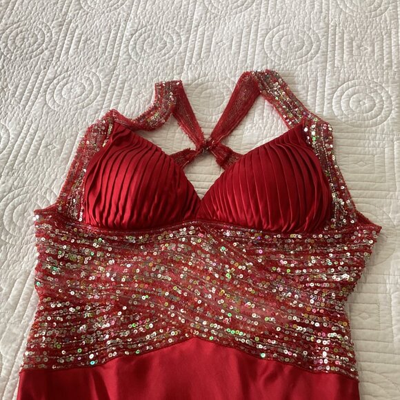 Jovani Red Sequin Embellished Satin 100% Silk Maxi Dress Gown Size 4 - Picture 14 of 16